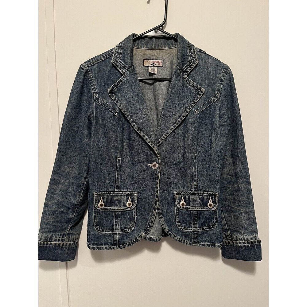 Vintage Y2K Caribbean Joe Jean jacket medium wash size Small stretch pockets